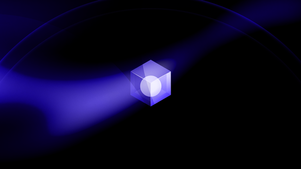 A purple cube with a sphere inside of it, on a darker purple background.